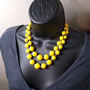 Vintage Yellow Large Bead Necklace Adjustable 17.5 To 20 Inches